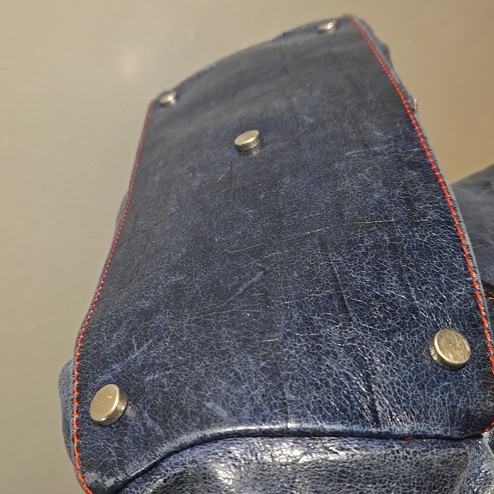 Toscani Italian Leather Satchel Navy Blue - Picture 6 of 11